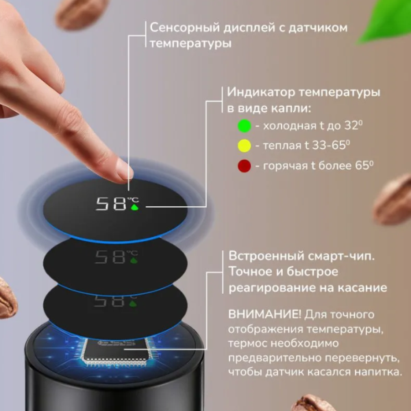 Термос Matte с индикатором температуры, ситечком и ремешком 600 мл. / УЦЕНКА
